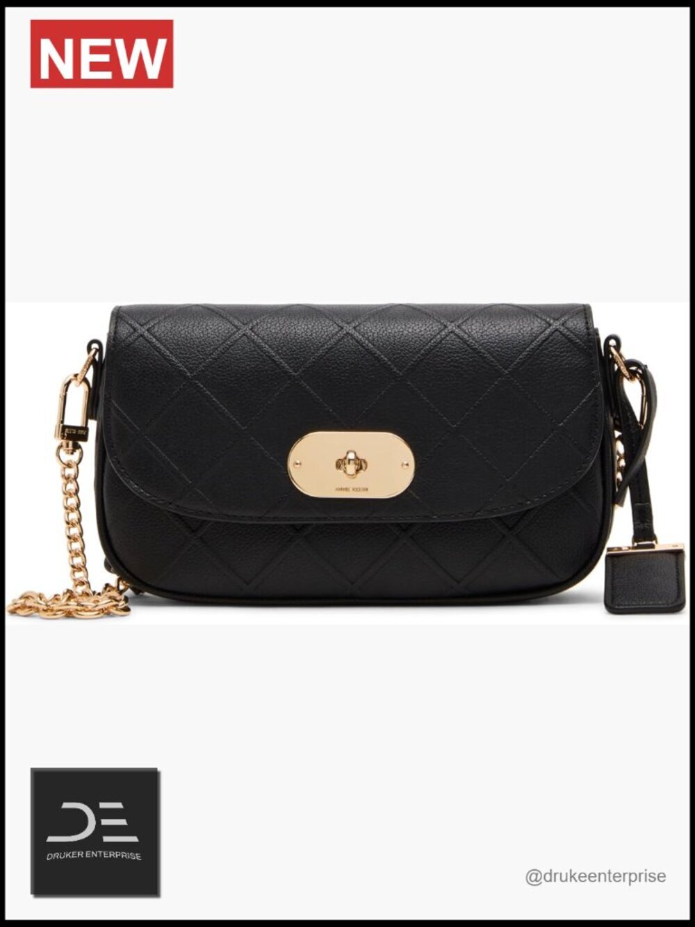 Embossed Saddle Crossbody Bag with Quilted Pattern and Chain Strap